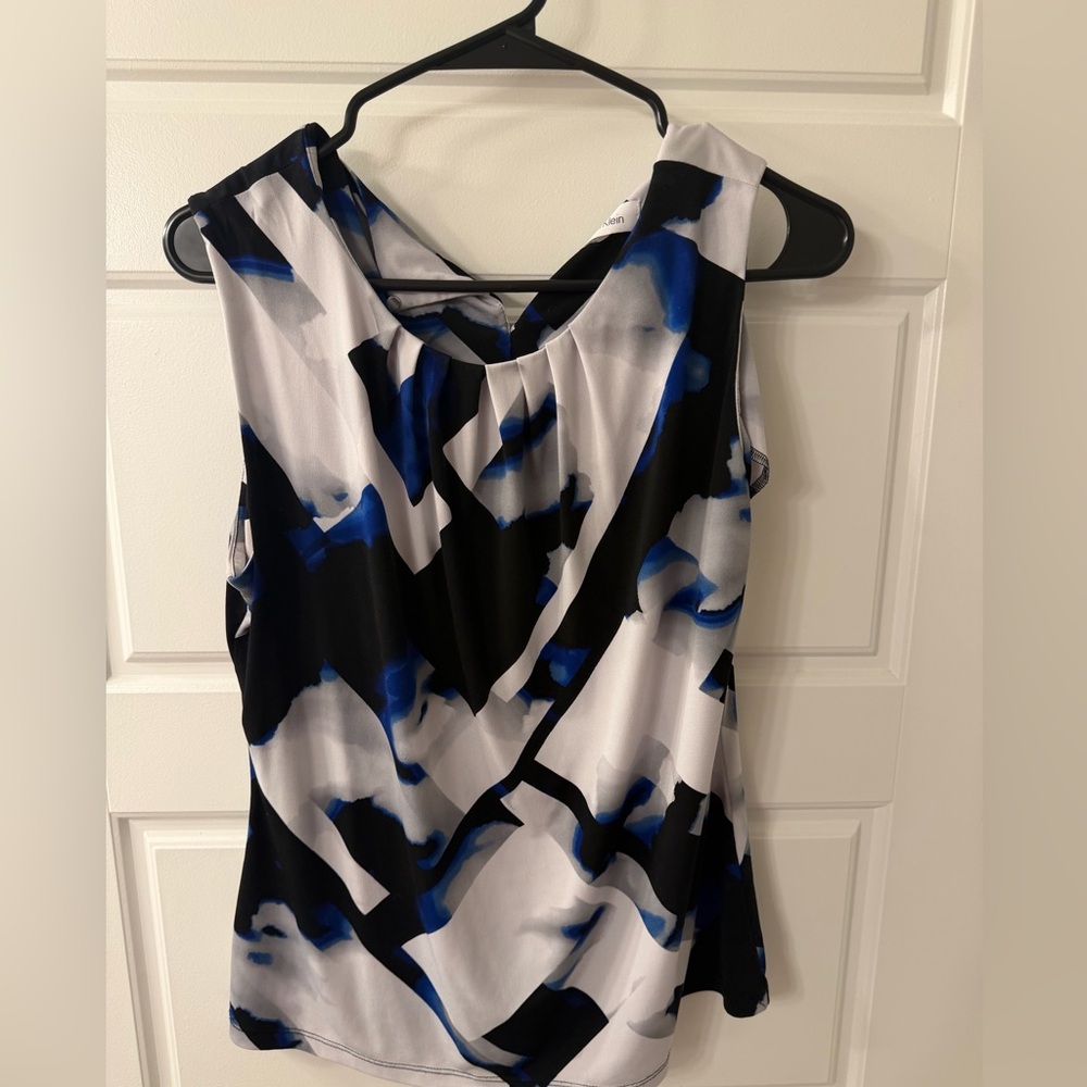Calvin Klein Black and Blue Abstract Top
